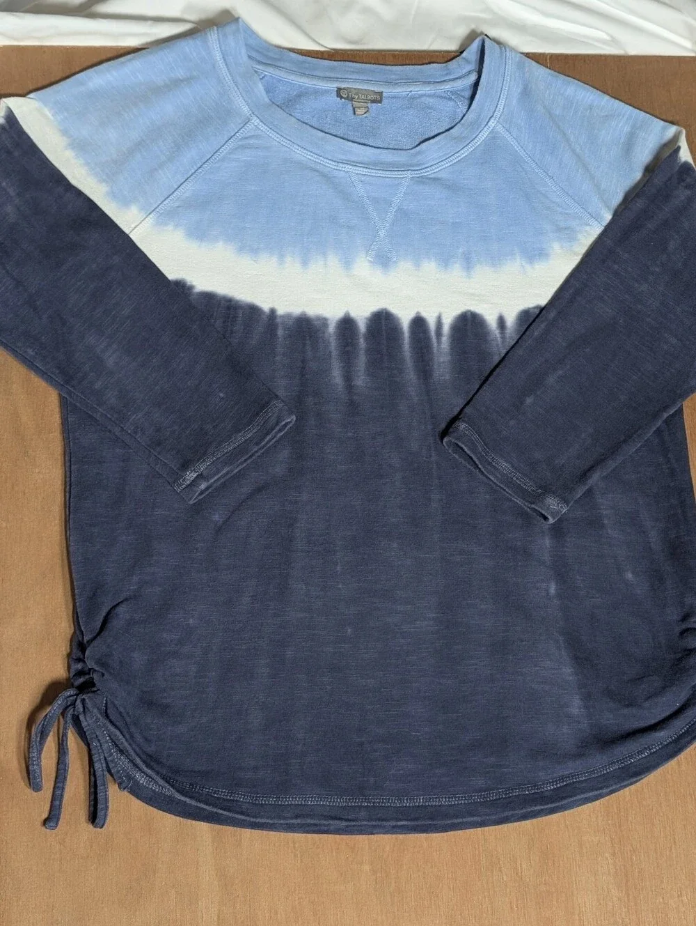 Ombre Tie Dye Side Tie Top S Coastal Cottagecore Cozy Weekend Crewneck - Picture 6 of 17